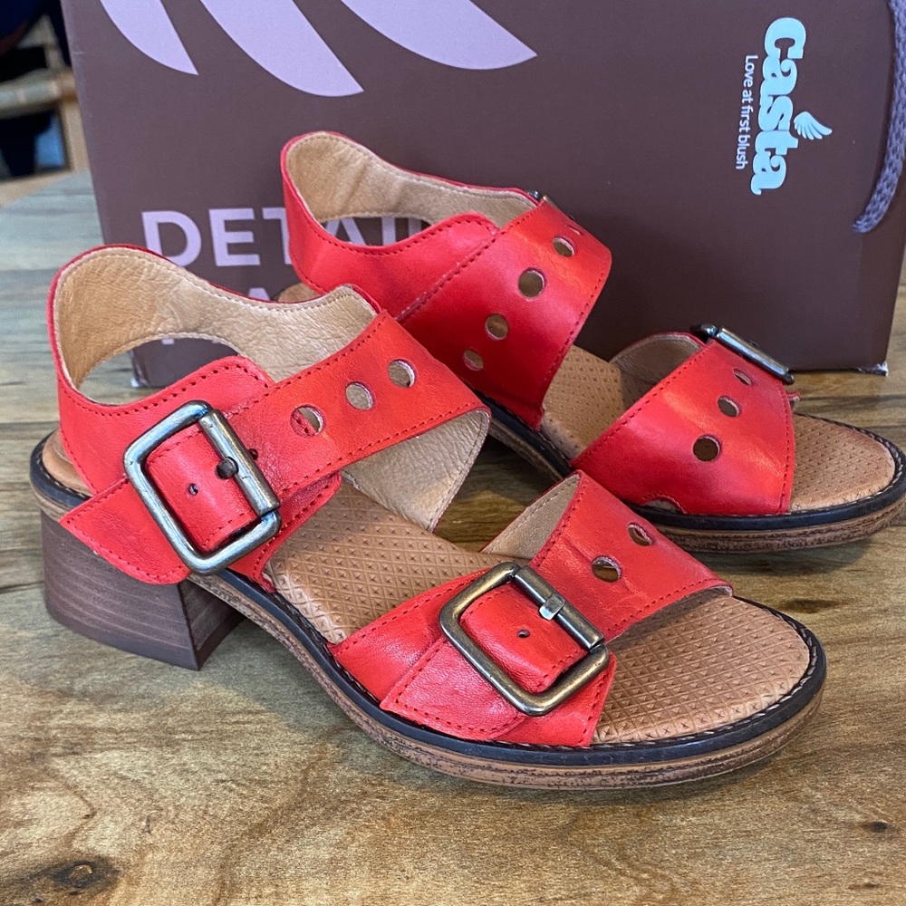 Casta Red Leather Women's Double Strap Sandals